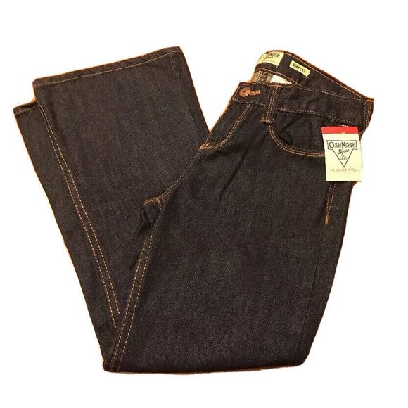 10 Plus OshKosh B'gosh Boot Cut Adjustable Waist Girls Jeans New Dark Wash Denim - Picture 1 of 12